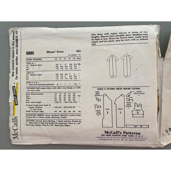 1963 McCalls 6805 Misses Dress Sewing Pattern Size 14 Bust 34 Vintage CUT - Picture 3 of 7